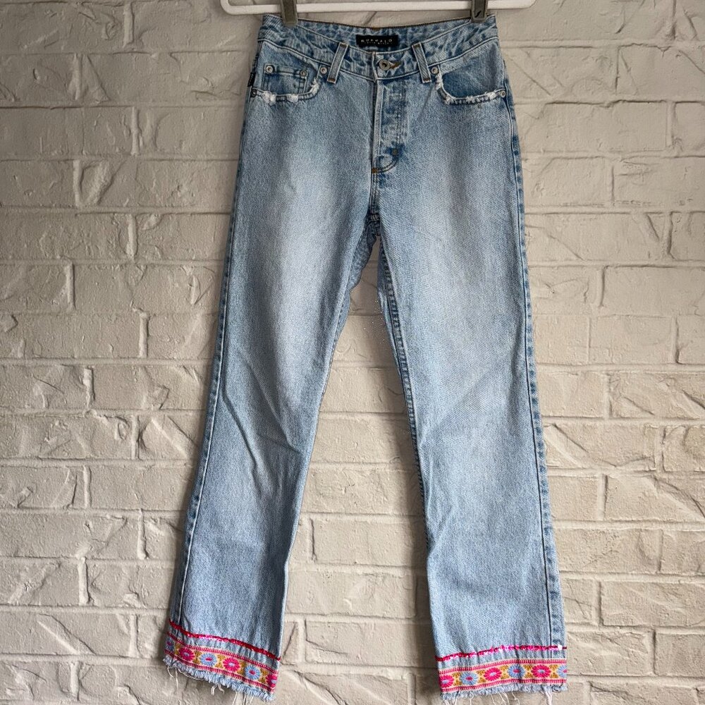 Buffalo David Bitton Vintage Y2K Embellished Hem Jeans -Light Wash Denim - Sz 26